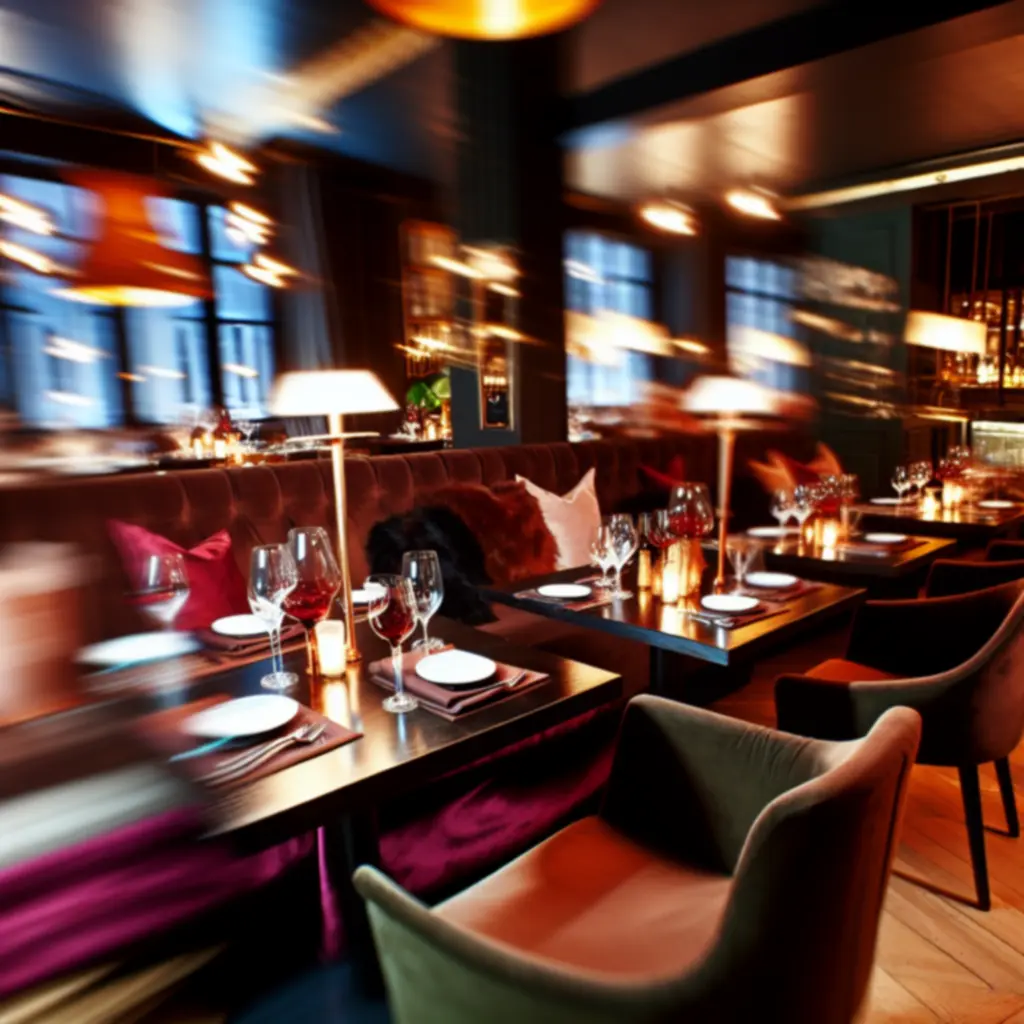 Nastrojowe wnętrze GrandsSpa z ciepłym, przygaszonym światłem i eleganckimi stolikami