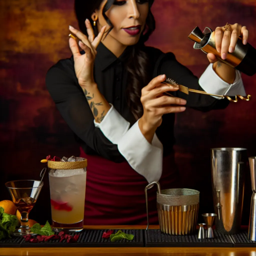 Barman GrandsSpa przygotowuje koktajl techniką flair za barem