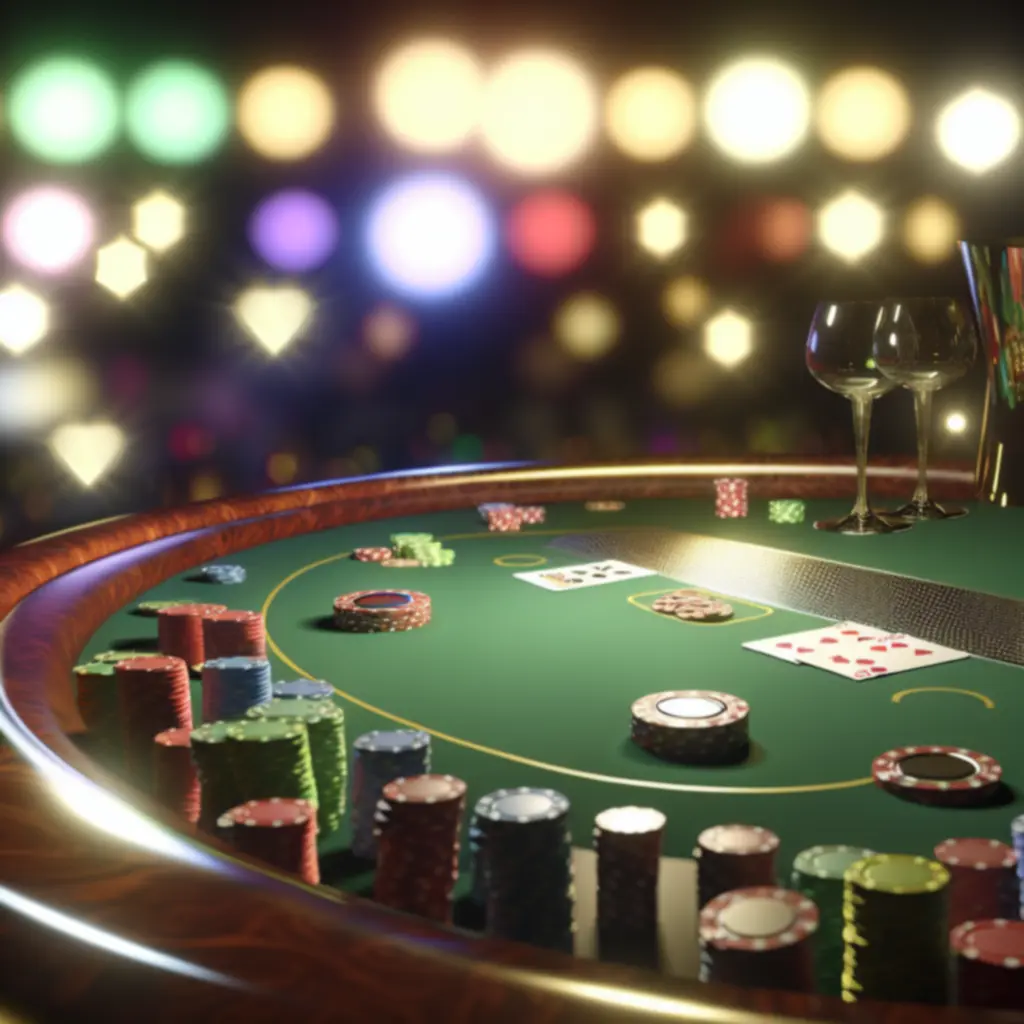 Stół pokerowy oświetlony ciepłym światłem w eleganckim wnętrzu