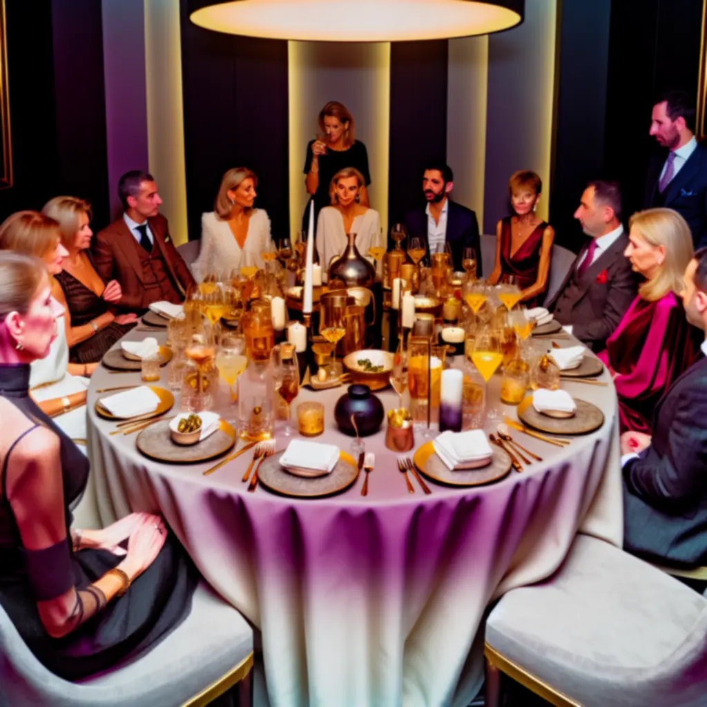 Eleganckie przyjęcie w restauracji z nastrojowym oświetleniem i zastawionymi stołami