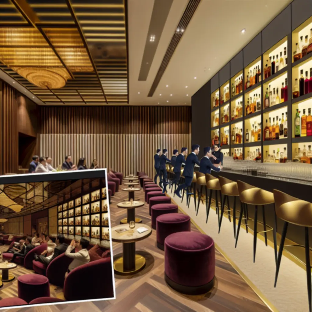 Elegancki bar z podświetlonymi butelkami i złotymi akcentami w GrandsSpa