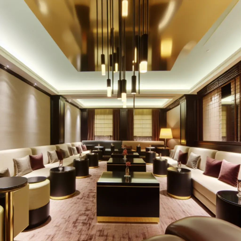 Salonik VIP w ciemnym drewnie z eleganckim oświetleniem w lokalu GrandsSpa